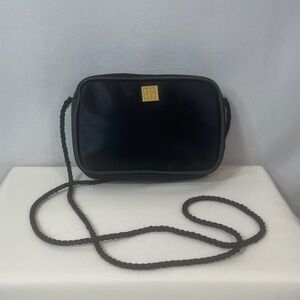 Givenchy Black Satin Mini Rope Strap Crossbody Evening Bag With Gold Logo Accent